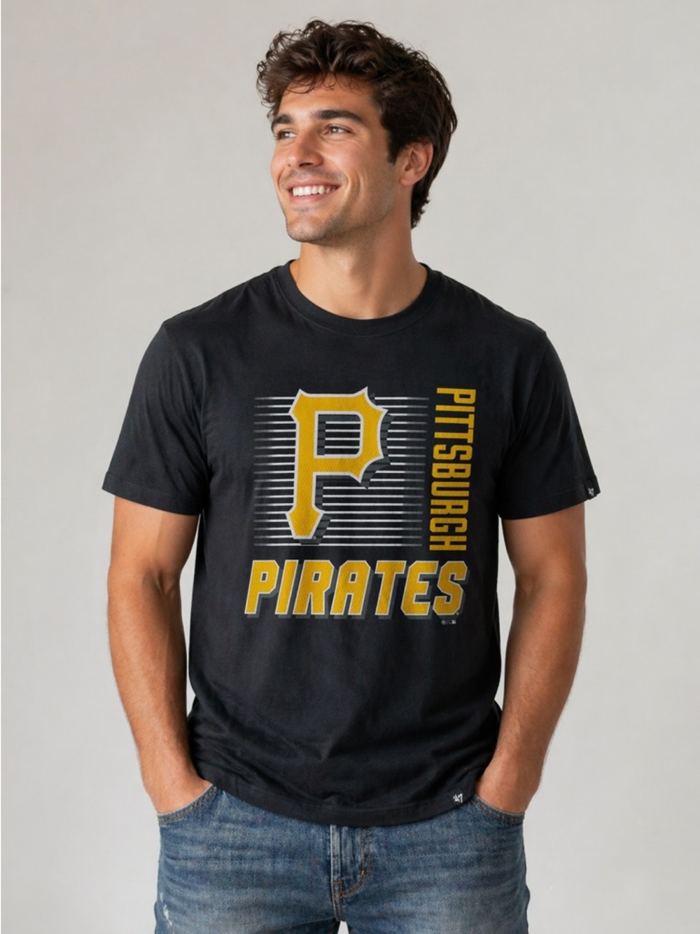 Men’s 47 Pittsburgh Pirates Logo Cotton Tee Black Size M NWT